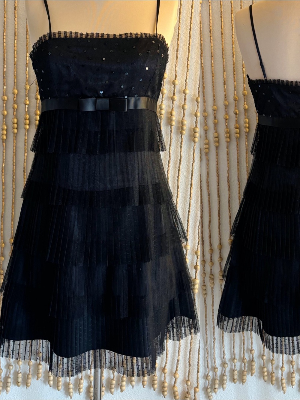 Forever 21 Black Swiss Polka Dot Tulle Tiered Bow Detail Sleeveless Party Dress